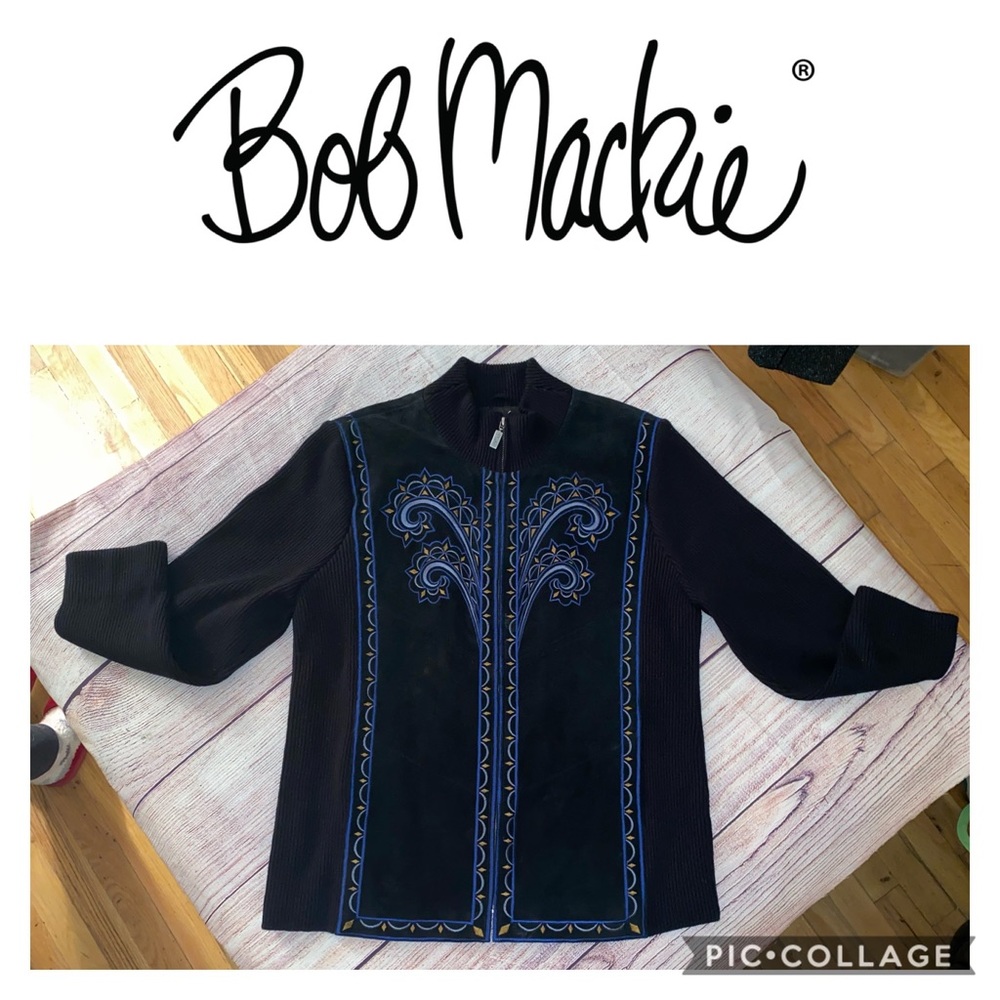 Bob Mackie Black Jacket with Blue Embroidery (Never Worn From Purchase)